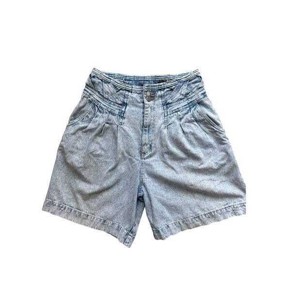 Vintage 90s Women's Jean Denim Shorts 8 Medium Acid Wash High Rise Pleated - Picture 1 of 9